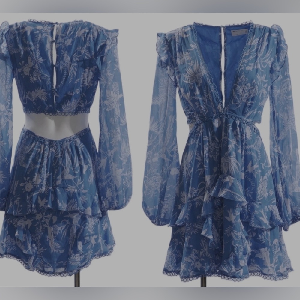 Asos backless cutout floral lace deep v long sleeve dress